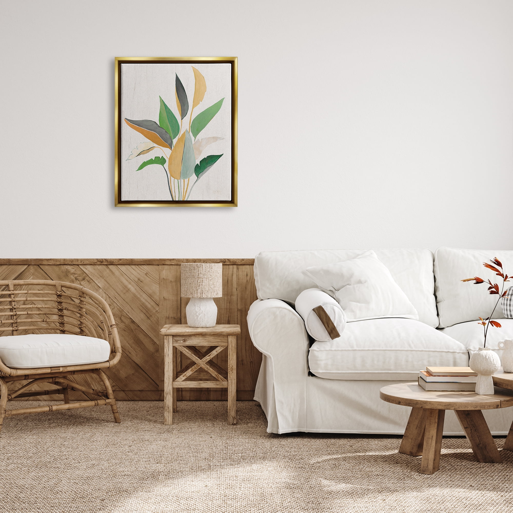 Stupell Industries Neutral Botanical Leaves Botanical & Floral Painting Gold Floater Framed Canvas Art Print Wall Art, 25 x 31