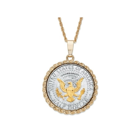 Men's Genuine Silver Half Dollar American Eagle Coin Pendant Necklace 14k Gold-Plated Chain