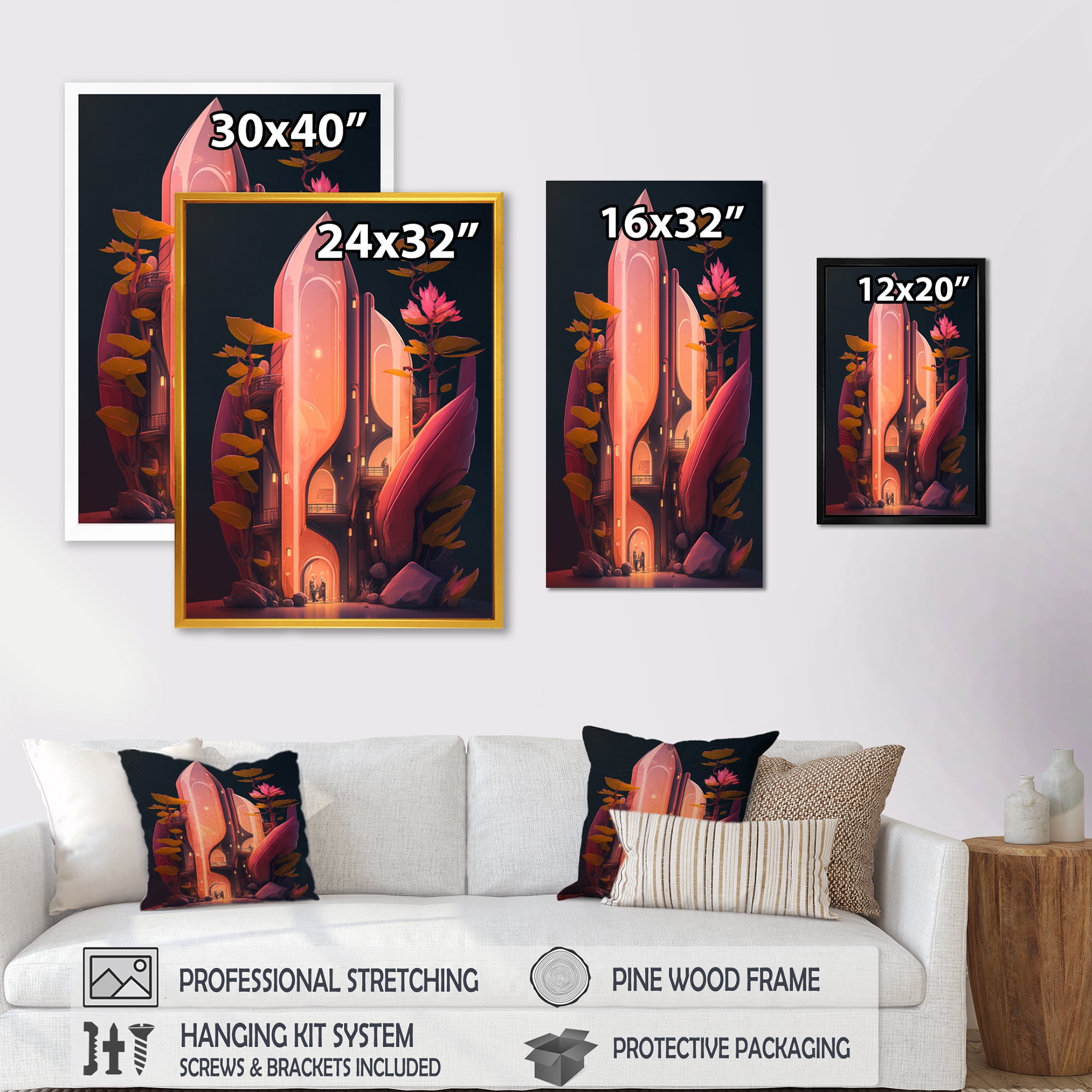 Designart Futristic Architecture With Flowers IV Canvas Wall Art