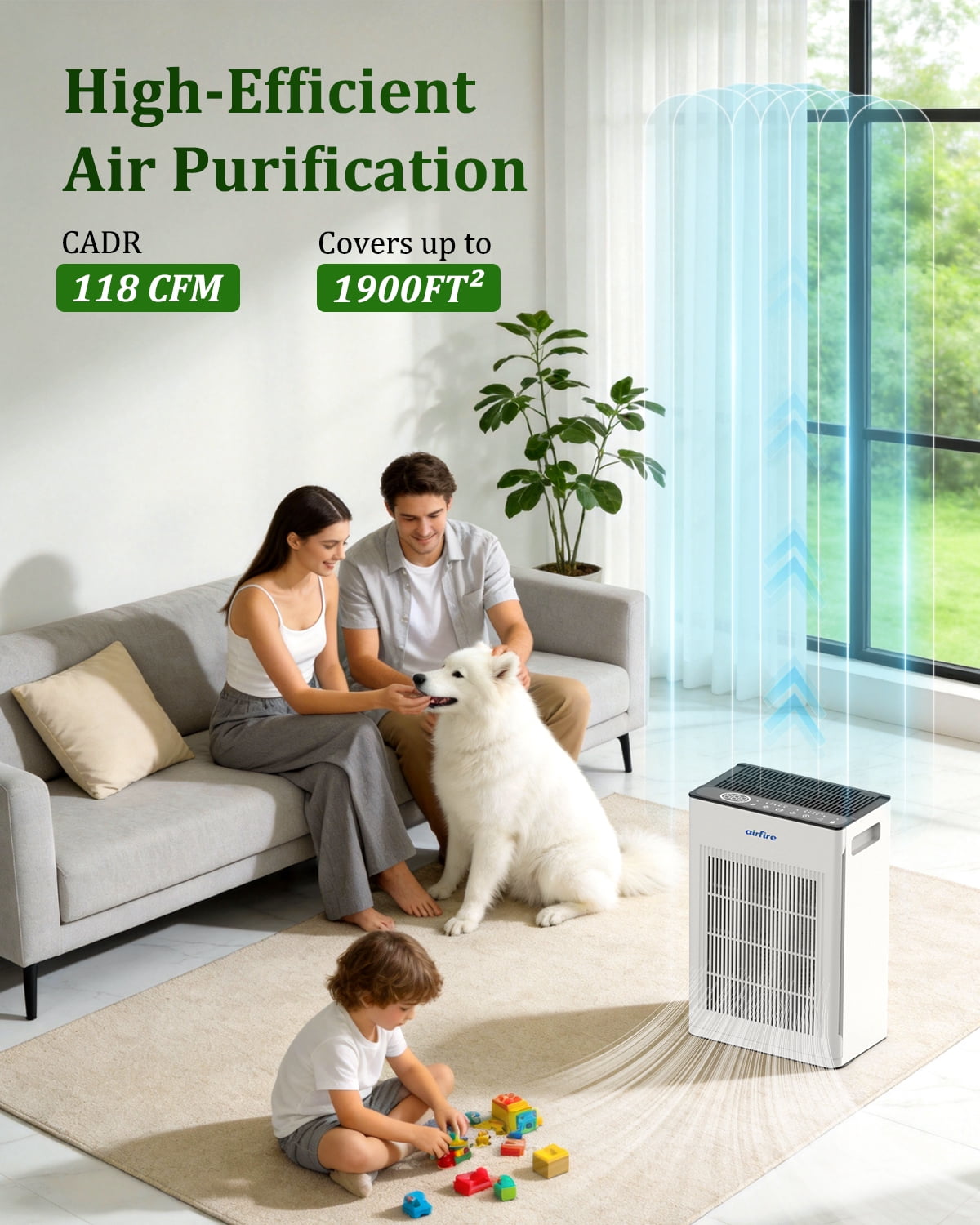 AIRFIRE Air Purifier for Pets Large Room Up to 1475 Sq.Ft, HEPA H14 Filter for Pet Hair Dander Odor, Quiet Sleep Mode 22dB, Air Cleaner for Home Bedroom Pet Area, AP309