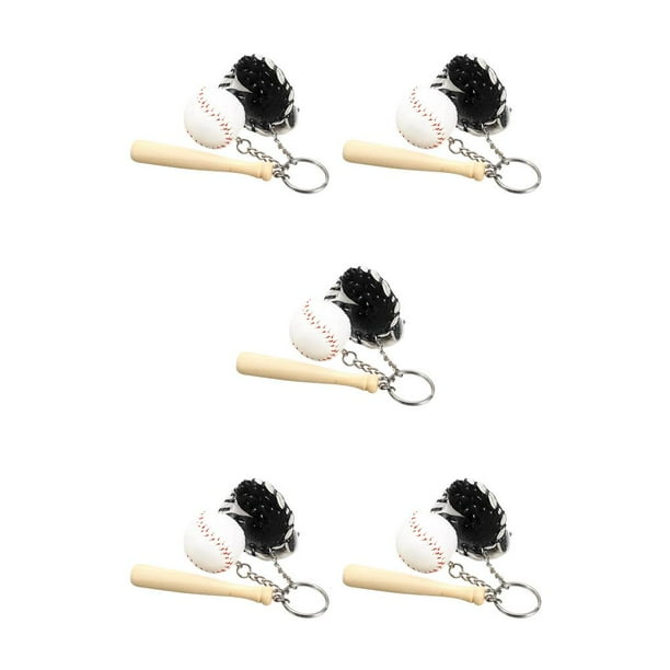Cateissary 3 piezas de llavero de béisbol artificial, guante de murciélago, , llavero, regalo deportivo de oficina, niños, novio, hombres, Negro 5Conjunto