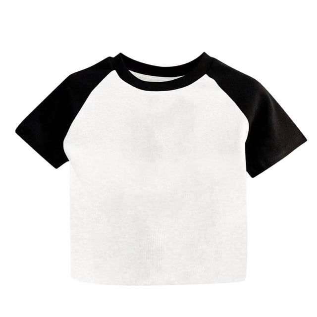 Zpanxa Girls Shirts Summer Color Matching All Match Short Sleeve Tee Bottoming Shirt With Polyester Spandex 5 Years