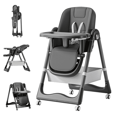 Baby High Chair, High Chairs for Babies and Toddlers,Height Adjustable ,Removable Tray, PU Leather Cushion,Portable Baby Dinning Chair with Lockable Wheels