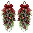 thumbnail image 3 of 2 Pcs Christmas Teardrop Swag Decorations, Christmas Teardrop Wreath Artificial Bells Pinecones Berries Hanging Decor, Red Checked Bow Swag Decorations for Front Door Mantle Wall Indoor Home Decor, 3 of 10