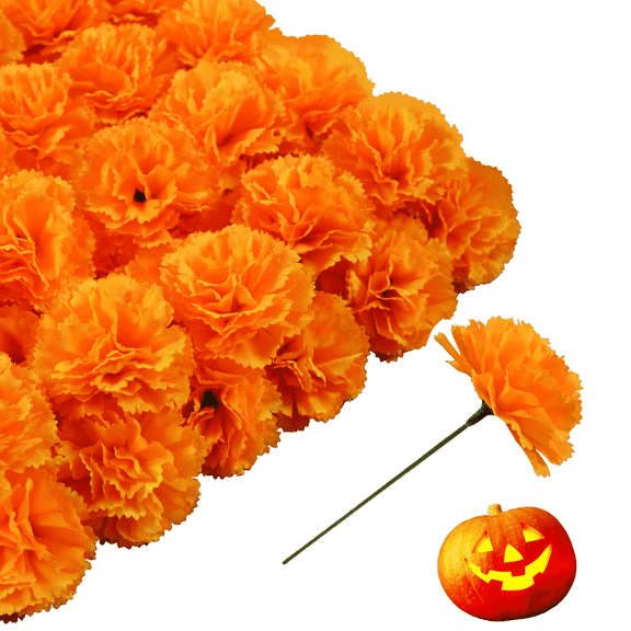 Artificial Orange Marigold Flowers 6 Inch Stems Faux Plastic Flower Heads