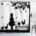 thumbnail image 1 of Ambesonne Fence Shower Curtain, Little Girl Geese Rooster, 69"Wx75"L, Black White, 1 of 3