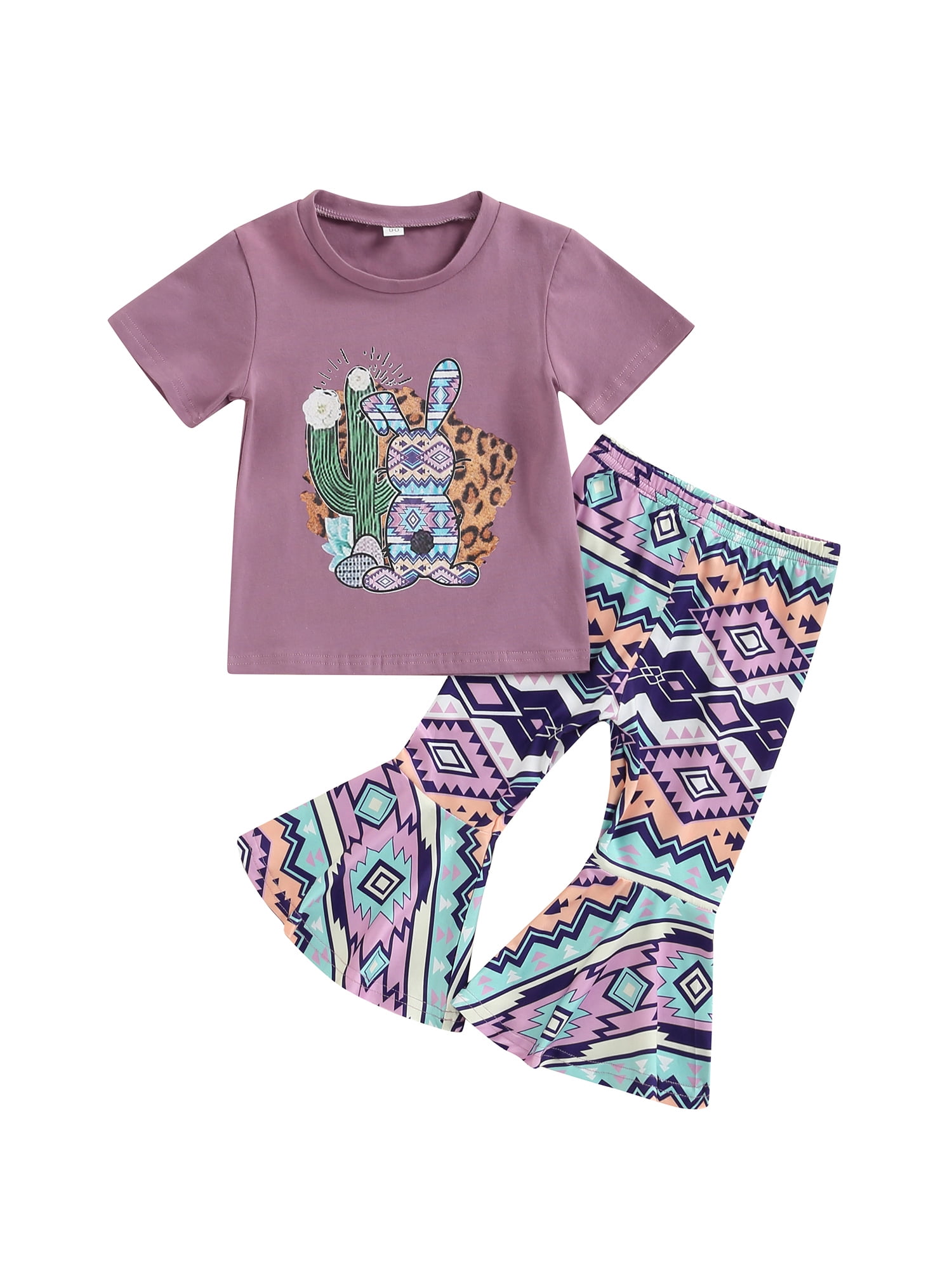 2PCS Toddler Kids Baby Girl Short Sleeve T-Shirt Tops Blouse+Pants Bunny Outfits 