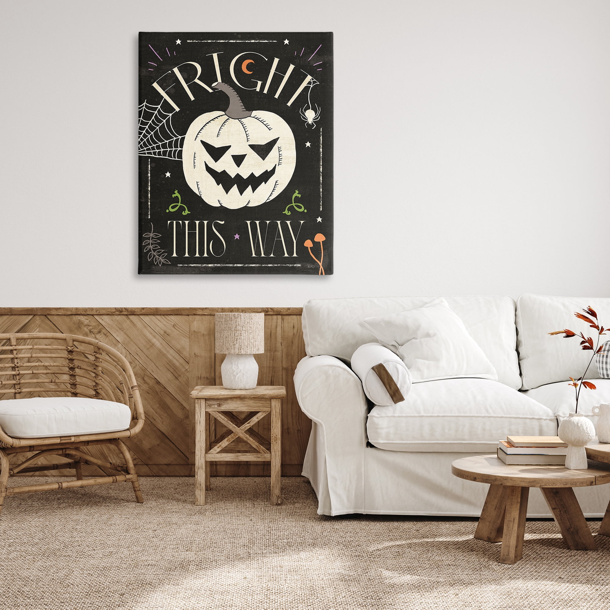 Stupell Industries Fright This Way Phrase Holiday Painting Gallery Wrapped Canvas Art Print Wall Art, 36 x 48
