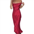 thumbnail image 2 of Vestido Midi de Satén y Seda con Tirantes Finos para Mujer, con Cuello Vuelto, para Fiesta, Cóctel o Noche. Vino Tinto L, 2 of 8