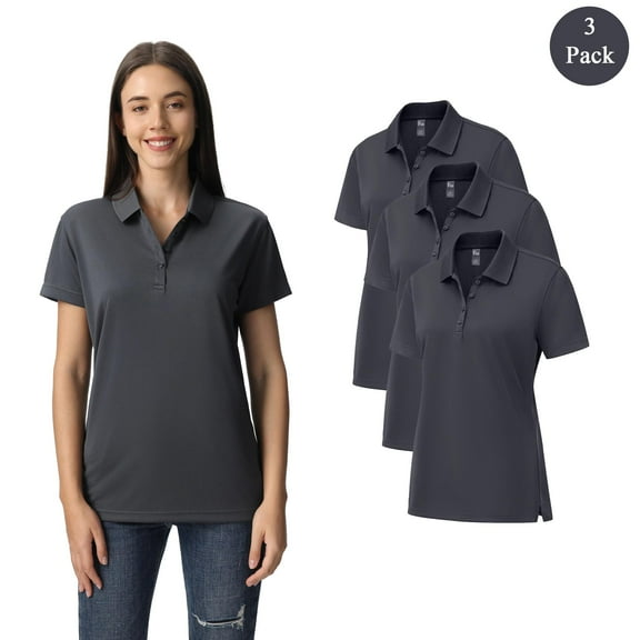 Zfeel Women’s Dry Fit Performance Polo, Moisture-Wicking, Durable Dry Fit, Pack of 3, Iron Grey, S