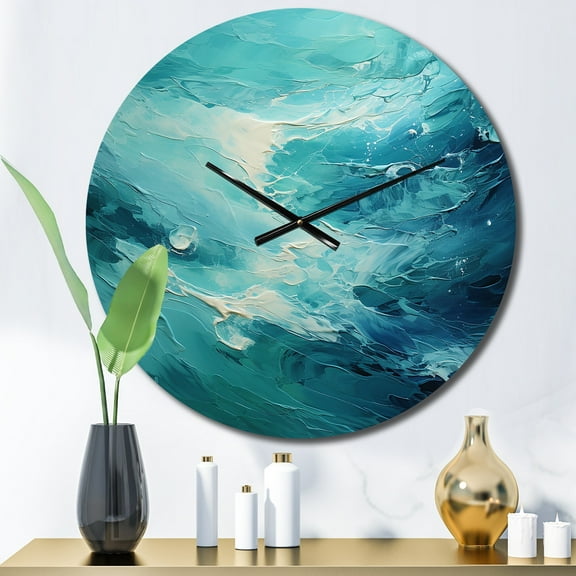 Designart "Blue Oasis I" Abstract Landscape Oversized Wall Clock