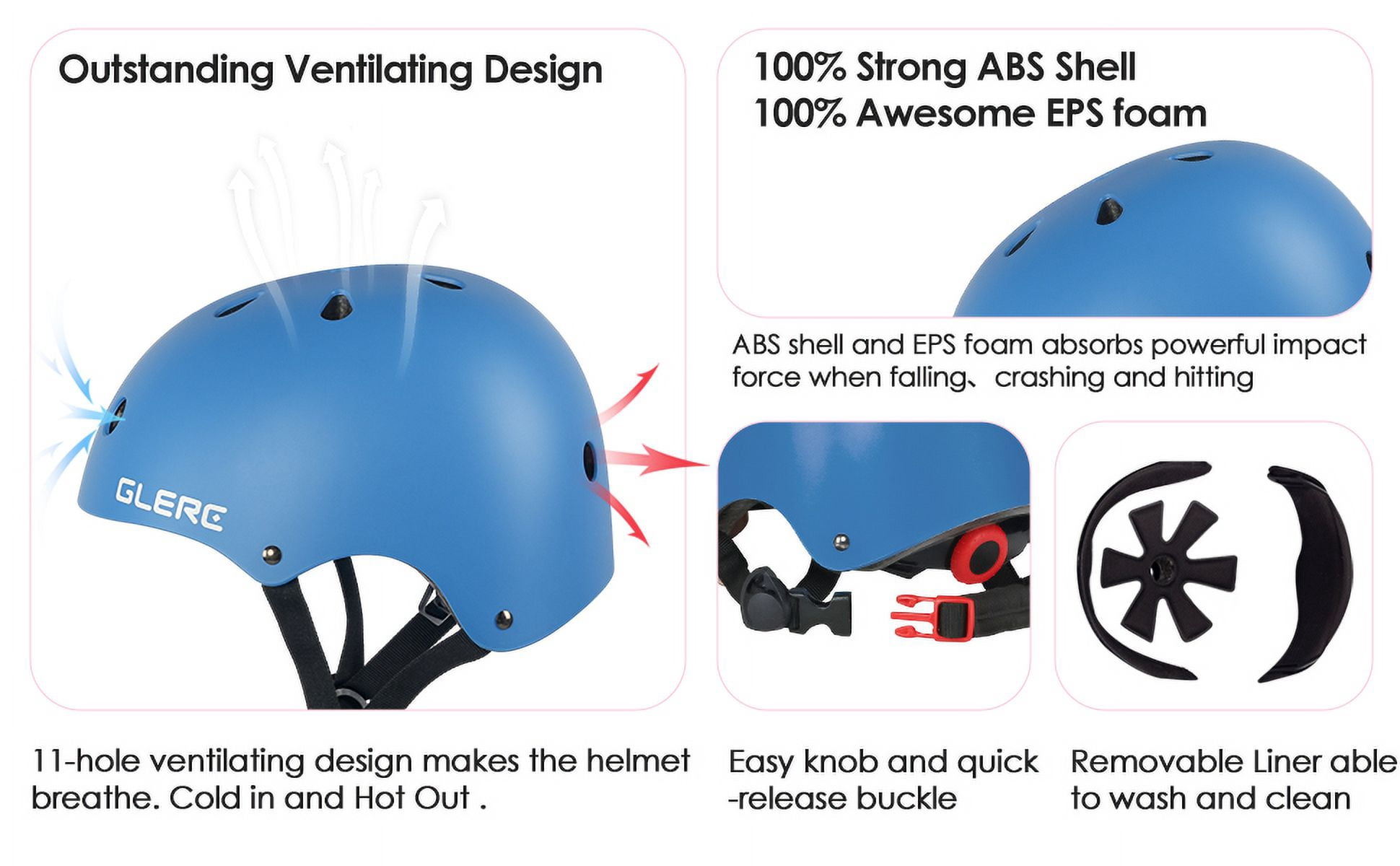 Glerc Kids Sports Helmet with Handguard & Kneepad for Age 3-8 Year Old Toddler and Child, S Size Blue