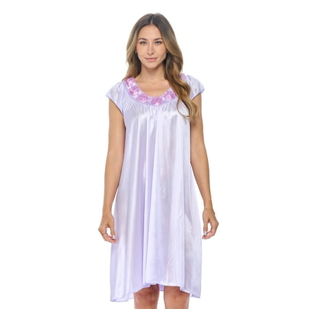 

Casual Nights Women s Cap Sleeve Rose Satin Nightgown