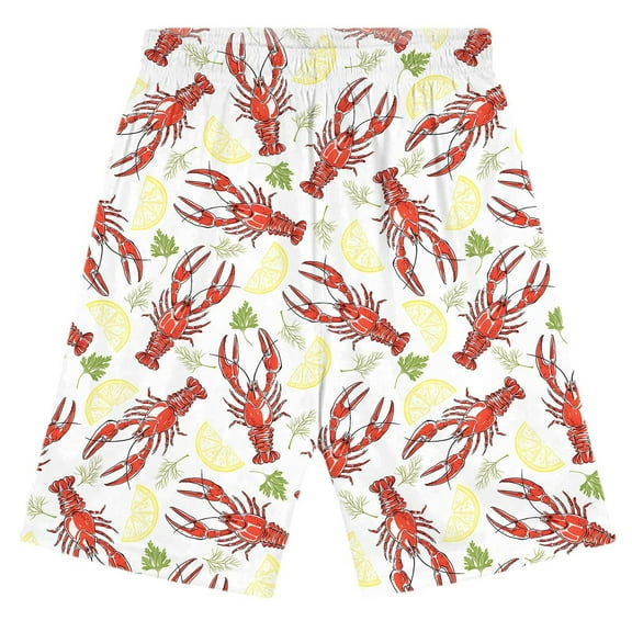 Byoo Printed Shorts for Toddler Boy Crawfish Graphic Elastic Waist Pockets Summer Vacation Beach Trunks