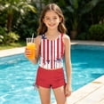 thumbnail image 1 of Odeerbi Niñas Día de La Independencia Traje de Baño de 2 Piezas Patriotic Tank Top Con Sostén Pad & Boyshort Bottom Baño Seco Rápido, 1 of 9