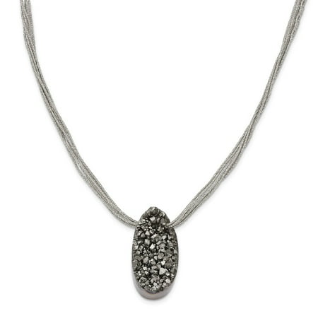 Druzy Agate Pendant - Stainless Steel Druzy Agate Polyester Cord Necklace - 17.5 Inch