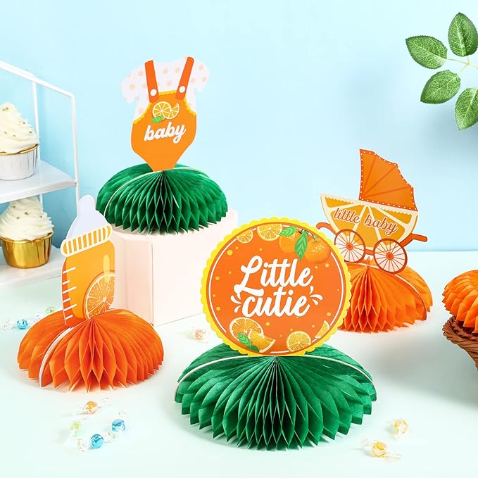Little Cutie Baby Shower Decoration Little Cutie Table Centerpiece, Clementine Orange Honeycomb Centerpieces Tabletop Supplies for Tangerine Themed Baby Shower, Wedding & Birthday Party