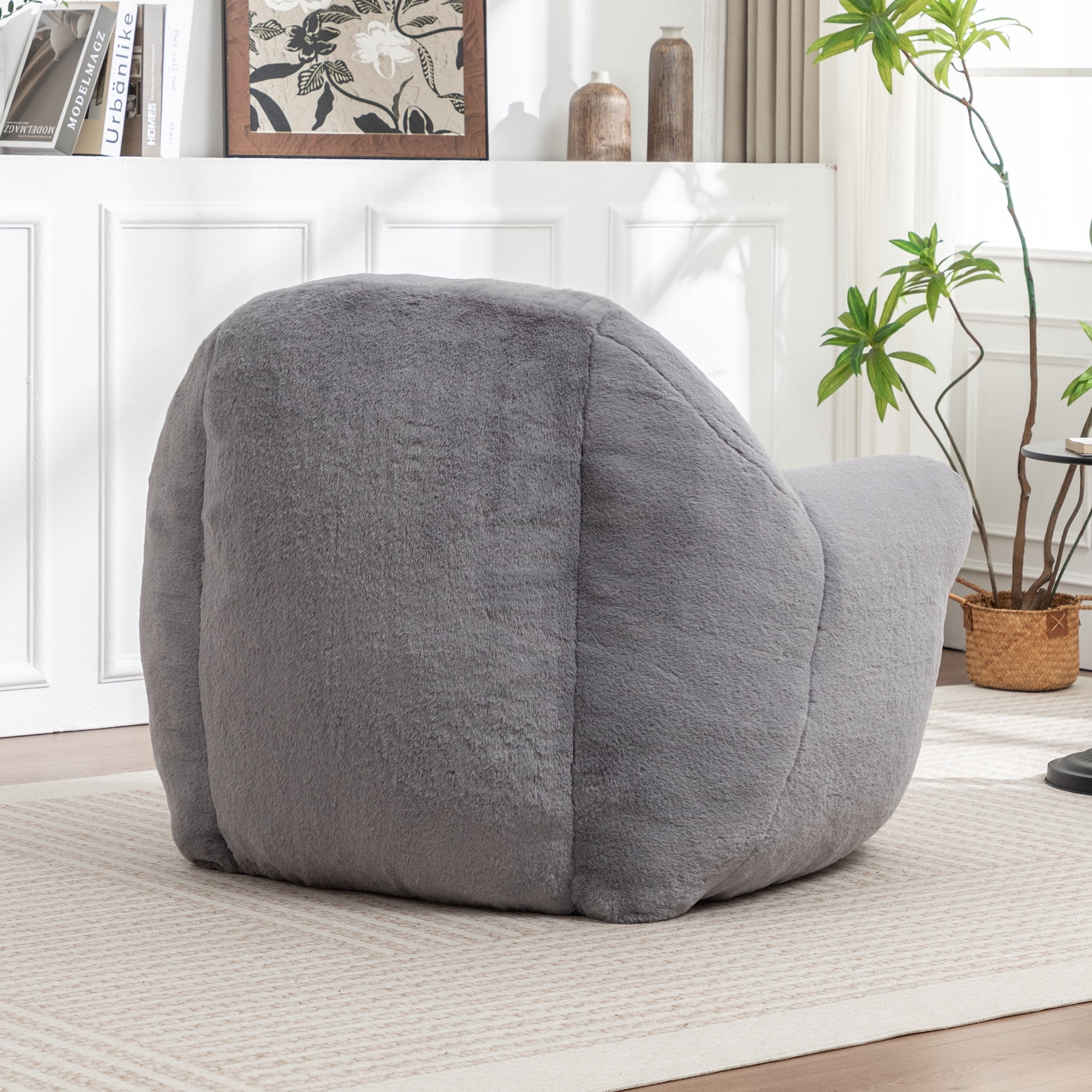 Bean Bag Chair, Comfy Bean Bag Sofa with Back Support, Faux Fur Bean Bag Chair for Adults and Kids, Stuffed Floor Sofa for Living Room, Bedroom, Dark Gray