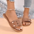 thumbnail image 5 of Eltusu Women Flat Slide Sandals, Holiday Slip On PU Open Toe Summer Shoes Brown Size 6, 5 of 7