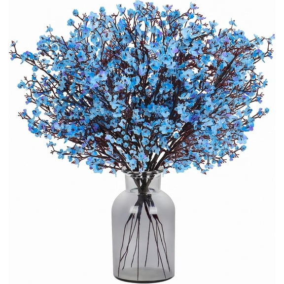 Fake Flowers, 10 Bundles, Faux Flowers, Breath Artificial Gypsophila Silk Flowers Bulk, Artificial Flowers for Outdoors, Christmas Decor (Blue)