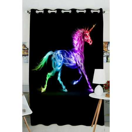 Colorful Bedroom Curtains PHFZK Animal Window Curtain, Fire Unicorn Colorful Window Curtain Blackout Curtain For Bedroom living Room Kitchen Room 52x84 inches One Piece ()