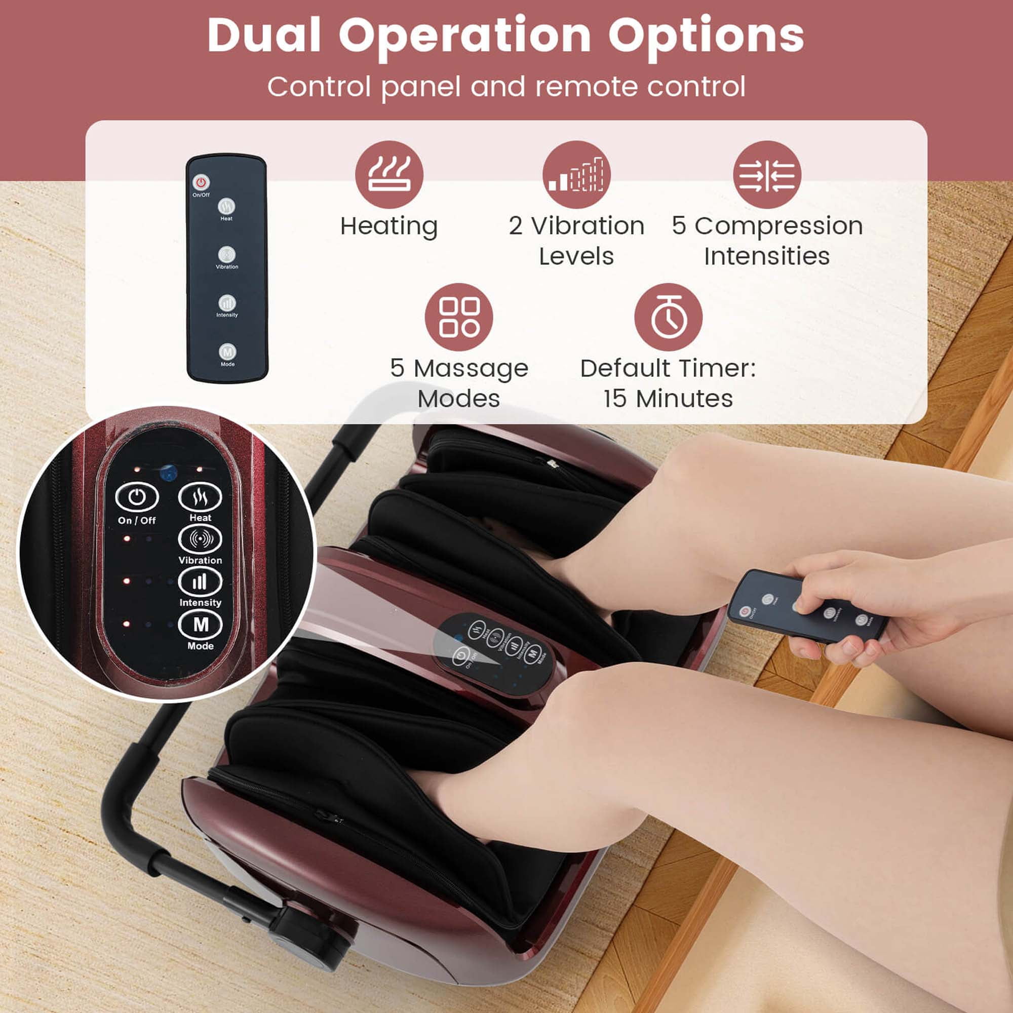 Costway Foot & Calf Massager Vibration Compression Electric Leg Massager Machine with Heat Red