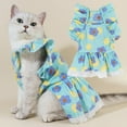 thumbnail image 3 of Pet Skirt Pet Dress Floral Printing Fly Sleeves Cat Cotton Dress Summer Outdoor Travel Princess Style Dog Skirt with Lace Hem for Small Pets, 3 of 8