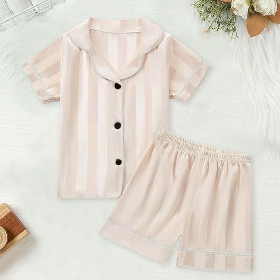 Toddler Girls Pajamas Set Silk Satin Short Sleeve Button-Down Top Shorts Set Girls Summer Clothes Girls PJS Size 2T