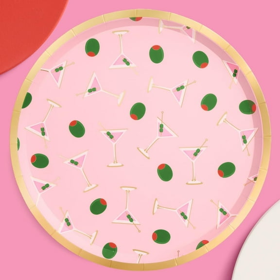xo, Fetti Dirty Martini Paper Plates | 25 pcs, 9" | Cocktail Bachelorette Decorations, Dinner Party Setting, Olive Birthday Decor, Cute Picnic Tablescape