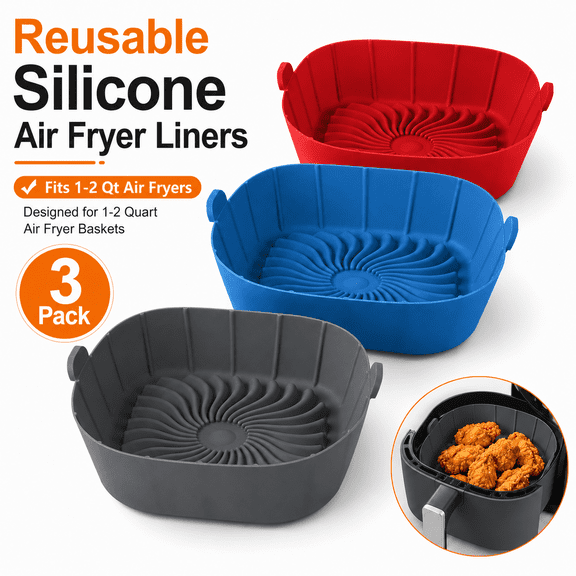 TAVENE 3 Pack Square Small Air Fryer Liners, Air Fryer Silicone Liners for Most 1-2 Qt Mini Air Fryer, Reusable Airfryer Liners Accessories for COSORI, Ninja, CHEFMAN