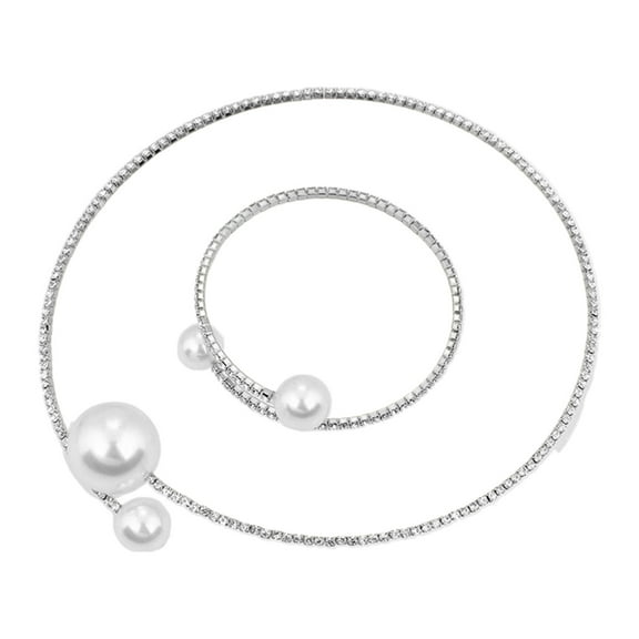 ✪ 2pcs/set Beautiful Elegant Simulated-Pearl Open Choker Necklace and Bracelet Set Adjustable Surprise Gift for Girlfriend