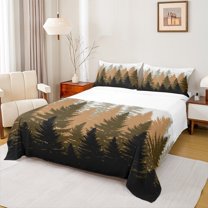 Feelyou Brown Pine Tree Bed Sheets, Jungle Plant Botanical King Sheets, Nature Scenery Print Sheet Set, Lightweight Room Decor, 4 Pieces