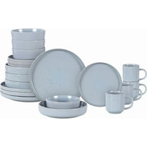 HomeVss, Nordic Shape Rising Rim Stoneware 20pc Dinnerware Set, Matte Light Grey with Speckled Finished Effect