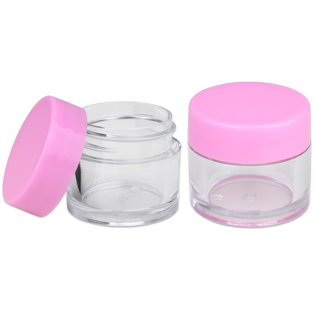 Beauticom 60 Pieces Thick High Quality 7 Gram 7 ml Round Acrylic Leak Proof Cosmetic Sample Travel Jars (Pink Lid)