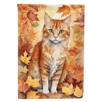 La Perm Cat in Fall Leaves House Flag