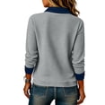 thumbnail image 4 of Shirts for Women Trendy Long Sleeve Button Up Collared Shirt with Denim Collar Fall Waffle Knit Patchwork Polo Shirts 2XL, 4 of 5