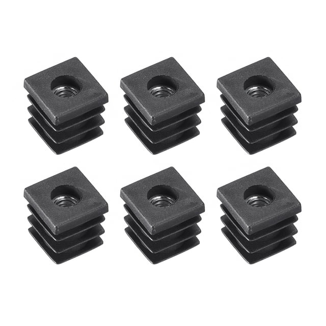Unique Bargains 6Pack Inserts for Square Tubes with M6 Thread, for 0.63'x0.63' OD Square Tube, Black Plastic Plug Caster Insert Chair