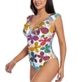 thumbnail image 3 of Yiaed Colorful Butterflies Print Women's Ruffled One Piece Swimsuit V Neck Swimwear Slimming Monokini for Woman-X-Large, 3 of 8