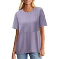 thumbnail image 3 of Fanxing Summer Tops Plus Size Women Trendy Purple Patchwork Summer Tops Comfort Breathable Crewneck Tees Shirts, 3 of 8