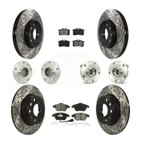 Transit Auto - Front Rear Hub Bearings Assembly Coated Disc Brake Rotors And Semi-Metallic Pads Kit (10Pc) For 2014 Volkswagen Beetle Sportline with 2.0L With 272mm Diameter Rotor KBB-116731