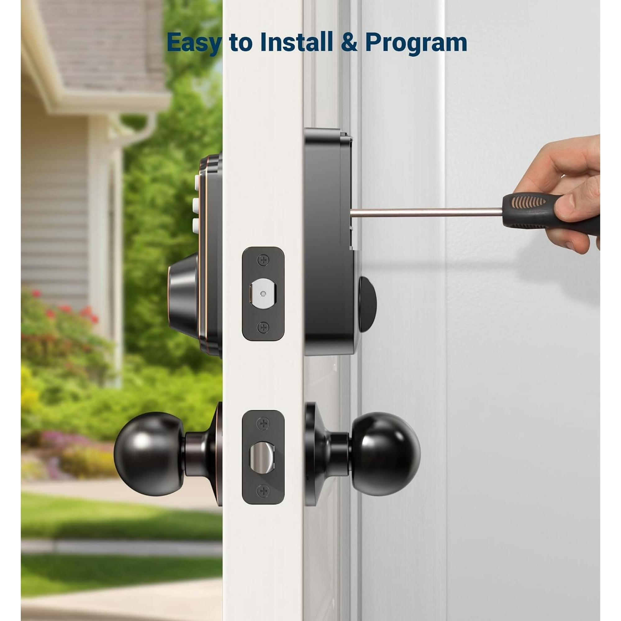Veise Keyless Entry Door Lock with 2 Knobs, Electronic Keypad Deadbolt, Auto Lock, Bronze