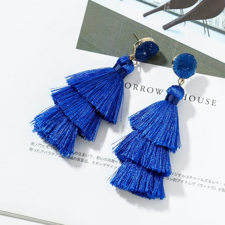 Red Tassel Earrings for Women, Colorful Layered Tassle 3 Tier Bohemian  Earrings