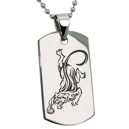Stainless Steel Striking Tiger Engraved Dog Tag Pendant
