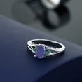 thumbnail image 4 of Gem Stone King 925 Sterling Silver Blue Lapis and Green Nano Emerald 3 Stone Engagement Ring for Women | 1.45 Cttw | Oval 8X6MM | Round 2MM | Gemstone Birthstone | Size 9, 4 of 4