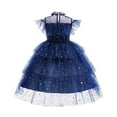 thumbnail image 5 of Little Girl Easter Dresses Short Sleeved Small Floral Princess Style Dance Dresses for Girls Teens Elastic Waist for Holiday Party (Navy,4-5 Years), 5 of 8