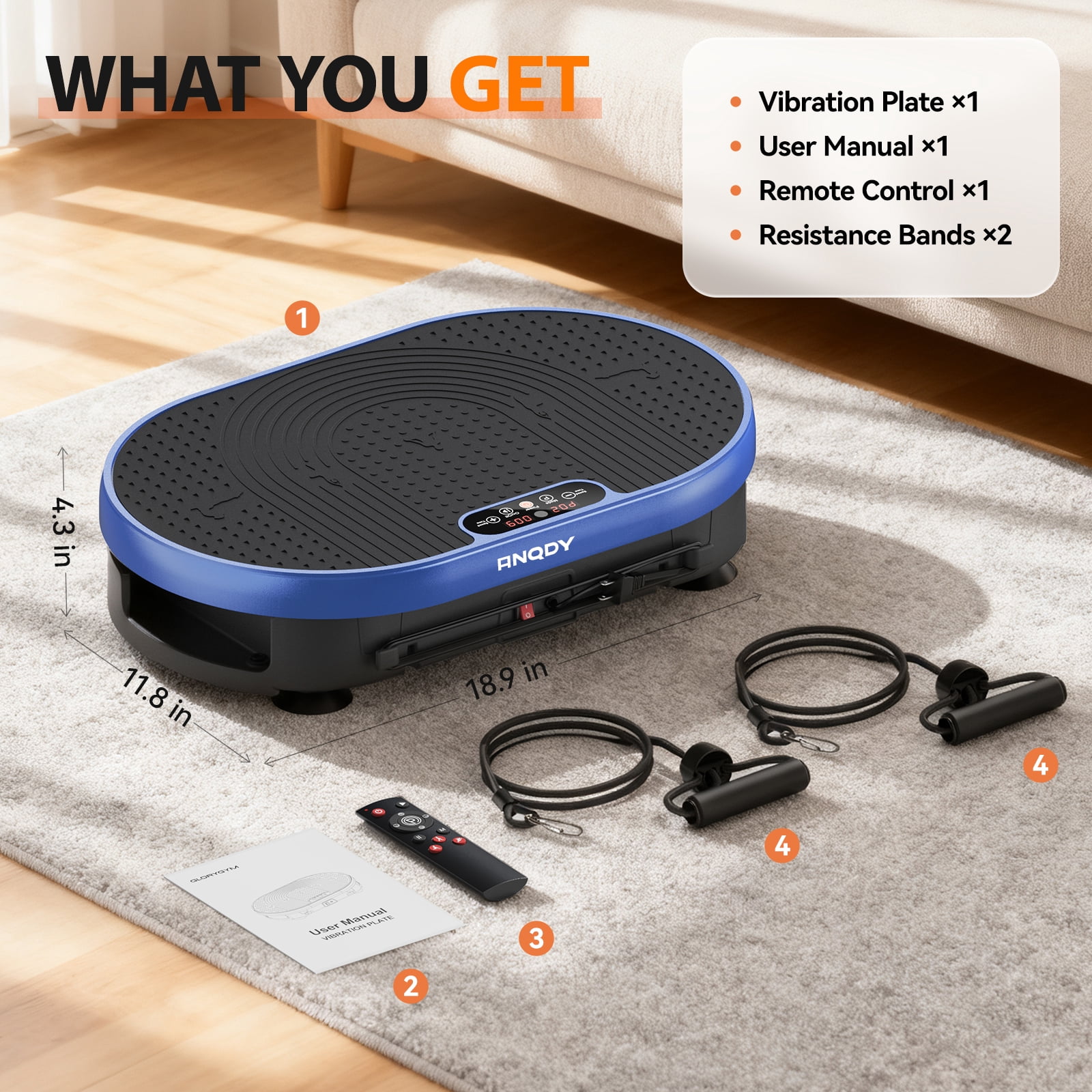 Anqdy Vibration Plate Exercise Machine for Lymphatic Drainage Weight Loss Whole Body Workout,with 2 Loops for Home Exercise Gym 350lb Capacity