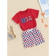 thumbnail image 5 of Aojekbee Kids Boys Shorts Set, Short Sleeve Embroidery Letters T-shirt with Plaid Shorts for Independence Day, 5 of 10
