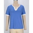 thumbnail image 5 of Odbmxy Tee Shirts for Women V-Neck Summer Short Sleeve Tops for Women Loose Solid Color Workout Blue Soft Casual Tops, 5 of 5