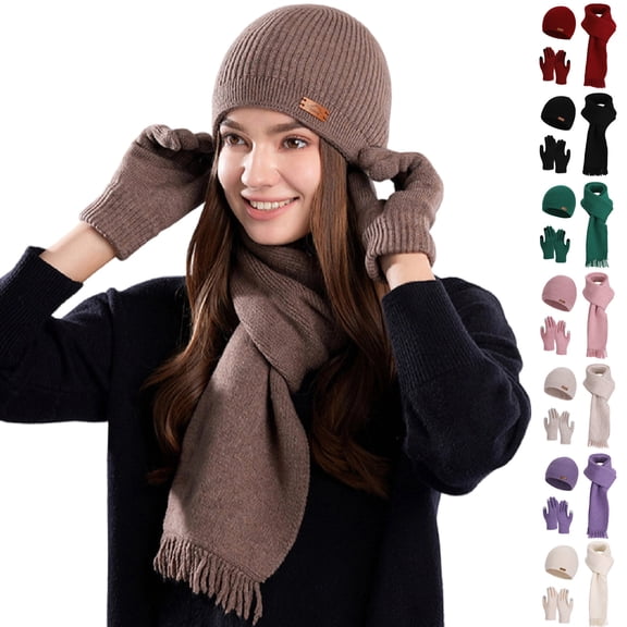 Aloohaidyvio Winter Hats Gloves Scarf Set for Women, Beanie Hat Warmer Scarf Touchscreen Gloves for Cold Weather