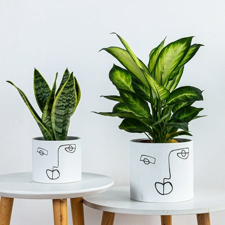 Kimisty Set 2 Ceramic Face Planters  7 Inch & 6 Inch Modern Planter Pot with Handmade Finish  Unique Large Indoor Planter  with Drainage and a Plug